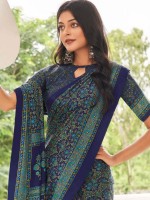 Dark Blue Crepe Silk Digital Print Saree